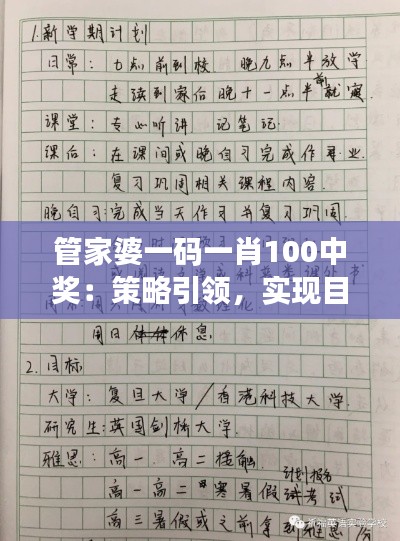 管家婆一碼一肖100中獎(jiǎng)：策略引領(lǐng)，實(shí)現(xiàn)目標(biāo)高效化