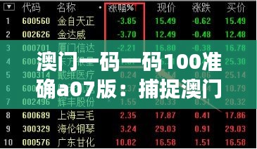澳門(mén)一碼一碼100準(zhǔn)確a07版：捕捉澳門(mén)文化精粹的深度解析