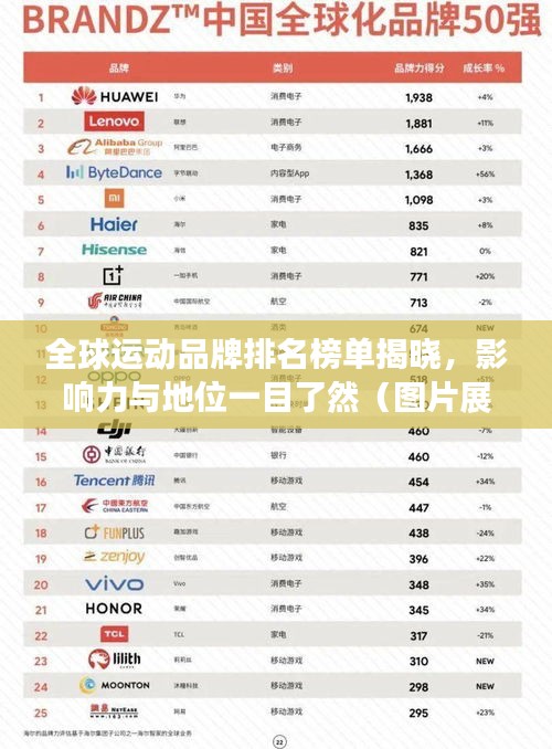 全球運(yùn)動(dòng)品牌排名榜單揭曉，影響力與地位一目了然（圖片展示）