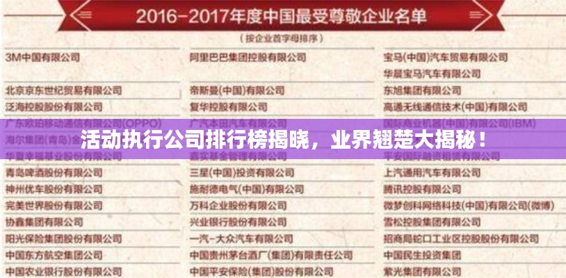 活動(dòng)執(zhí)行公司排行榜揭曉，業(yè)界翹楚大揭秘！